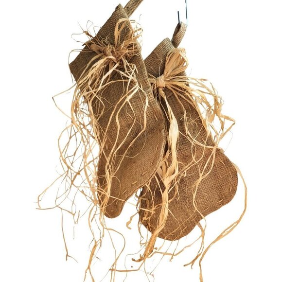 Burlap Christmas Stockings Set Of 2 16" Long Rustic Country Western DIY Crafts - Picture 3 of 10